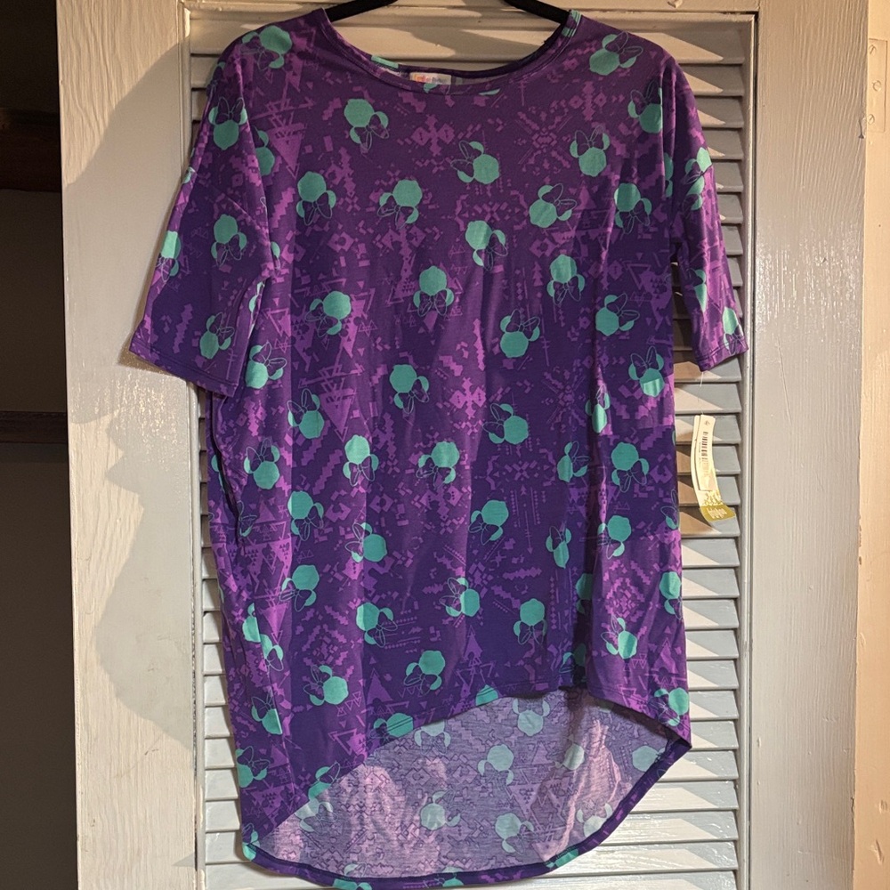Lula Roe Purple and Green Patterned Irma T-Shirt